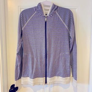 Woman Dark Blue/Warm White Stripes Pullover Hoddie